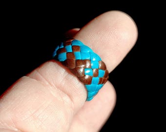 Braided Leather Ring, Men's Women's Couple's Woven Band, Wedding Engagement Anniversary Gift, No Metal, 4 Widths Many Colors & Sizes, KAMA