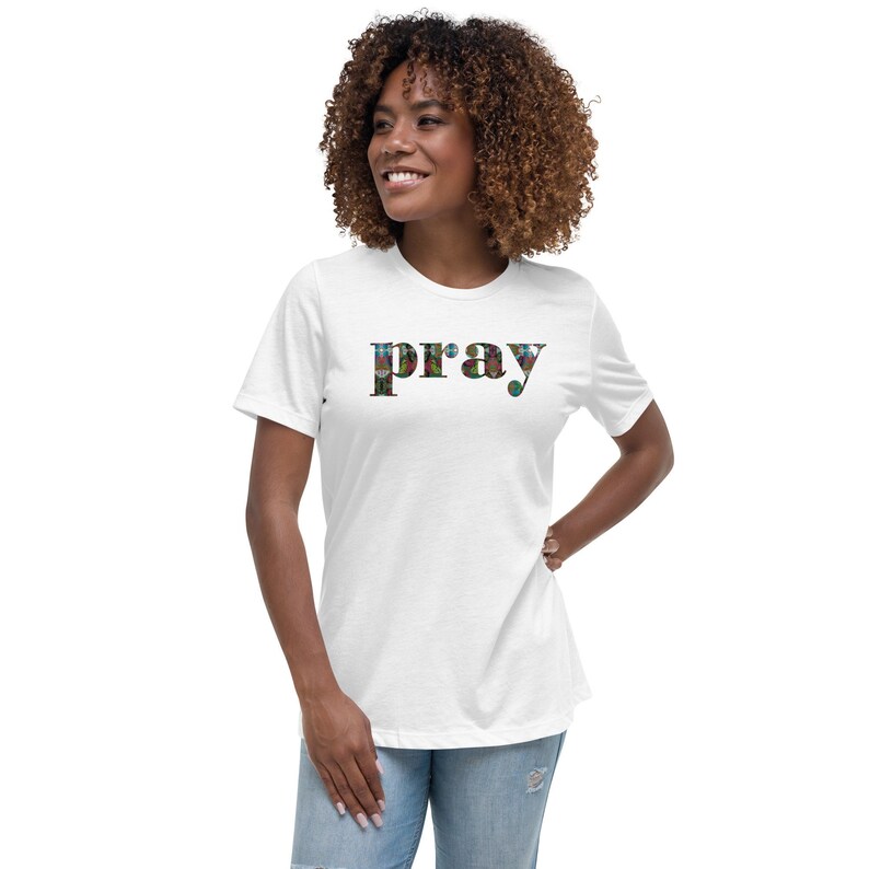 PRAY T-shirt, Butterfly Font Pray Tee, Womens Graphic T-Shirt, Pray Christian Top, Short Sleeve Cotton Tee, Gift for Her, Religious Gifts image 2