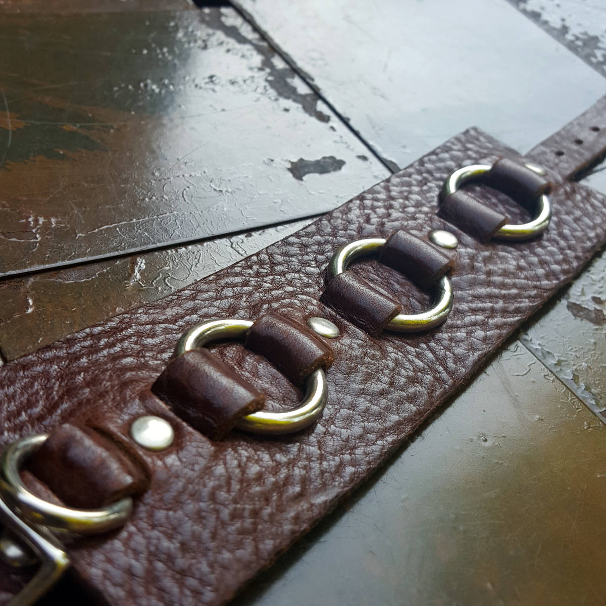 Cognac Silver Ring Leather Cuff Bracelet Men's | Etsy