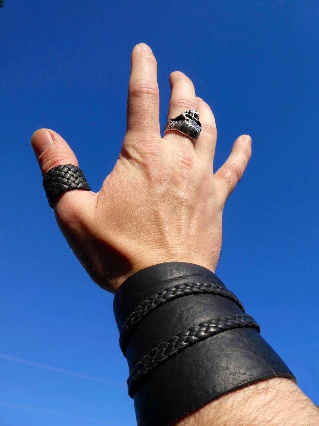 Leather Cuff and Leather Ring Set, Wrap Leather Cuff W/ Matching