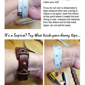 Puede incluir: C&oacute;mo medir tu mu&ntilde;eca para un brazalete de cuero. La mu&ntilde;eca de una mujer est&aacute; envuelta con una cinta m&eacute;trica. El texto dice "C&oacute;mo medir tu mu&ntilde;eca y as&iacute;, quieres sorprenderla". El texto tambi&eacute;n dice "&iquest;Es una sorpresa? Prueba estos consejos para enga&ntilde;ar a tu cari&ntilde;o..." La imagen muestra dos ejemplos de c&oacute;mo medir una mu&ntilde;eca para un brazalete de cuero.