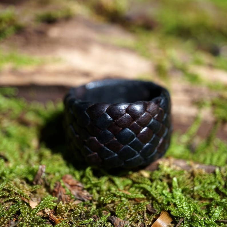 Leather Ring, Braided Woven Mens Womens Leather Rings, Black Brown Blue Boho Wedding Bands, Anniversary Engagement Vow Renewal Jewelry, KAMA image 8