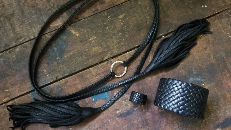 Braided Leather Cuff Bracelet, Men's Women's Wide Woven Wrist Band, Black Brown Deerskin Leather Snap Cuff, Tribal Leather Jewelry, SHANI zdjęcie 8