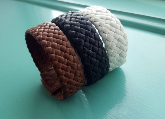 Broad Weave Leather Wrist Cuff Bracelet Woven Leather Wristband Mens Women