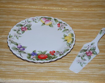 Fruit & Blossoms Solid Ceramic Cake Server and Cake Plate by Sadek