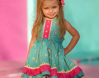 Girls Rainbow Dress, Rainbow Dress, Baby Rainbow Dress, Rainbow Baby, Blue Rainbow Dress,  Rainbow Birthday Dress, Rainbow Party