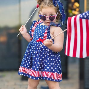 Vestido para niñas del 4 de julio, vestido de estrellas y rayas para niñas, atuendo para el 4 de julio, vestido para el 4 de julio
