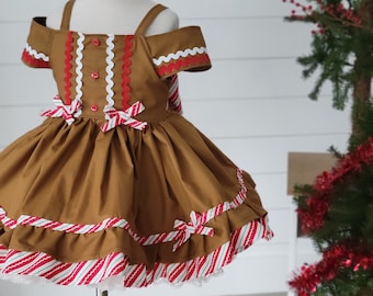 Girls Gingerbread Dress, Gingerbread Dress, Girls Christmas Dress, Traditional Christmas dress, Gingerbread Putfit