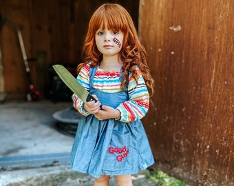 Girls Chucky Costume, Cute Chucky Costume, Child's Play Costume, Girls Chucky Outfit, Chucky Dress, Cute Chucky Outfit, Halloween Costume