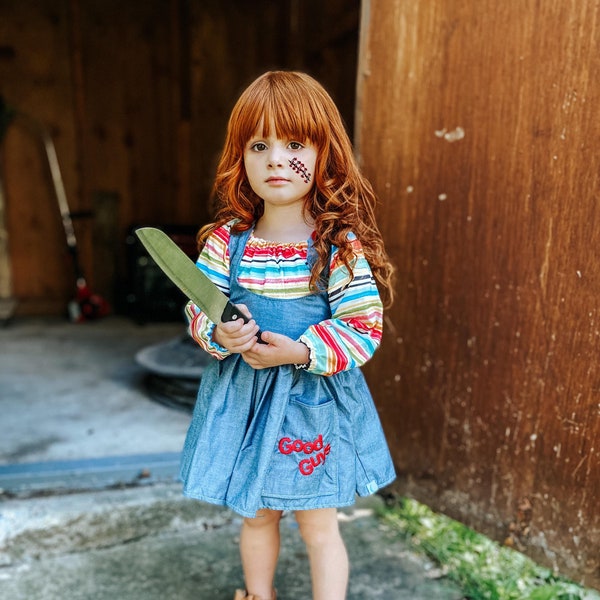 Girls Chucky Costume, Cute Chucky Costume, Child's Play Costume, Girls Chucky Outfit, Chucky Dress, Cute Chucky Outfit, Halloween Costume