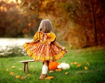 fall dresses little girl Blue Floral Fall Girls Smocked Dress