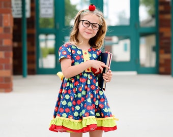 Girls Back To School Dress, Girls First Day of School, Kindergarten Dress, Apple Dress School Dress, School Picture Dress, Preschool Dress