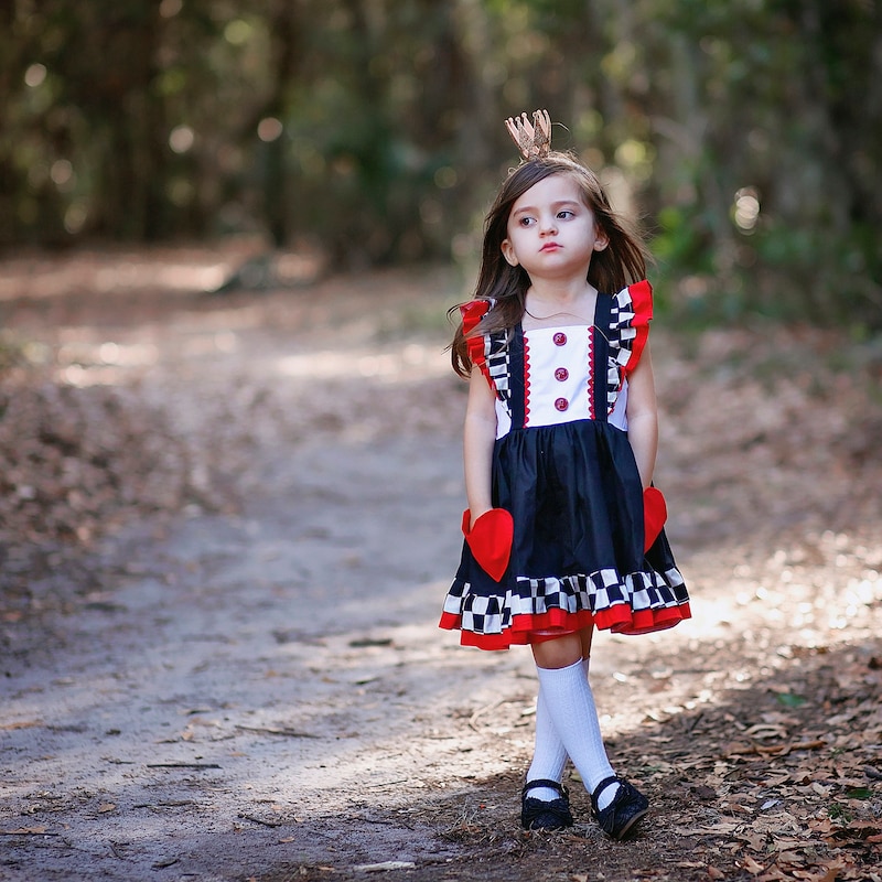 Adult Red Heart Queen Shorter Length Dress and Headband main image 1