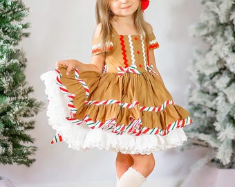 Mädchen Lebkuchen Weihnachtskleid mit Pettiskirt & Pumphose Kleinkind Urlaub Foto Kleid