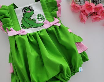Baby Pascal Romper, Baby Romper, Baby Rapunzel Romper Tangled Romper, Pascal Romper for Girls, Tangled Inspired Outfit Rapunzel’s Chameleon