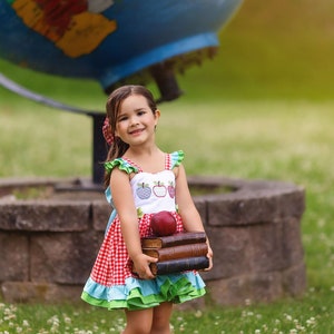 Girls Back to School Dress, Girls School Dress, First Day of School Dress, Back to School, Kindergarten Dress, Apple Dress