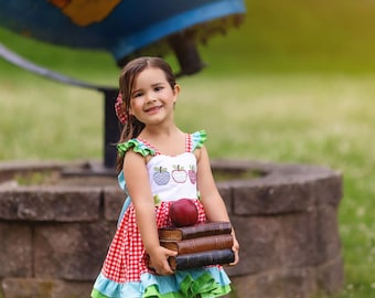 Girls Back to School Dress, Girls School Dress, First Day of School Dress, Back to School, Kindergarten Dress, Apple Dress