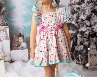 女の子のクリスマスドレス、女の子のキャンディクリスマスドレス