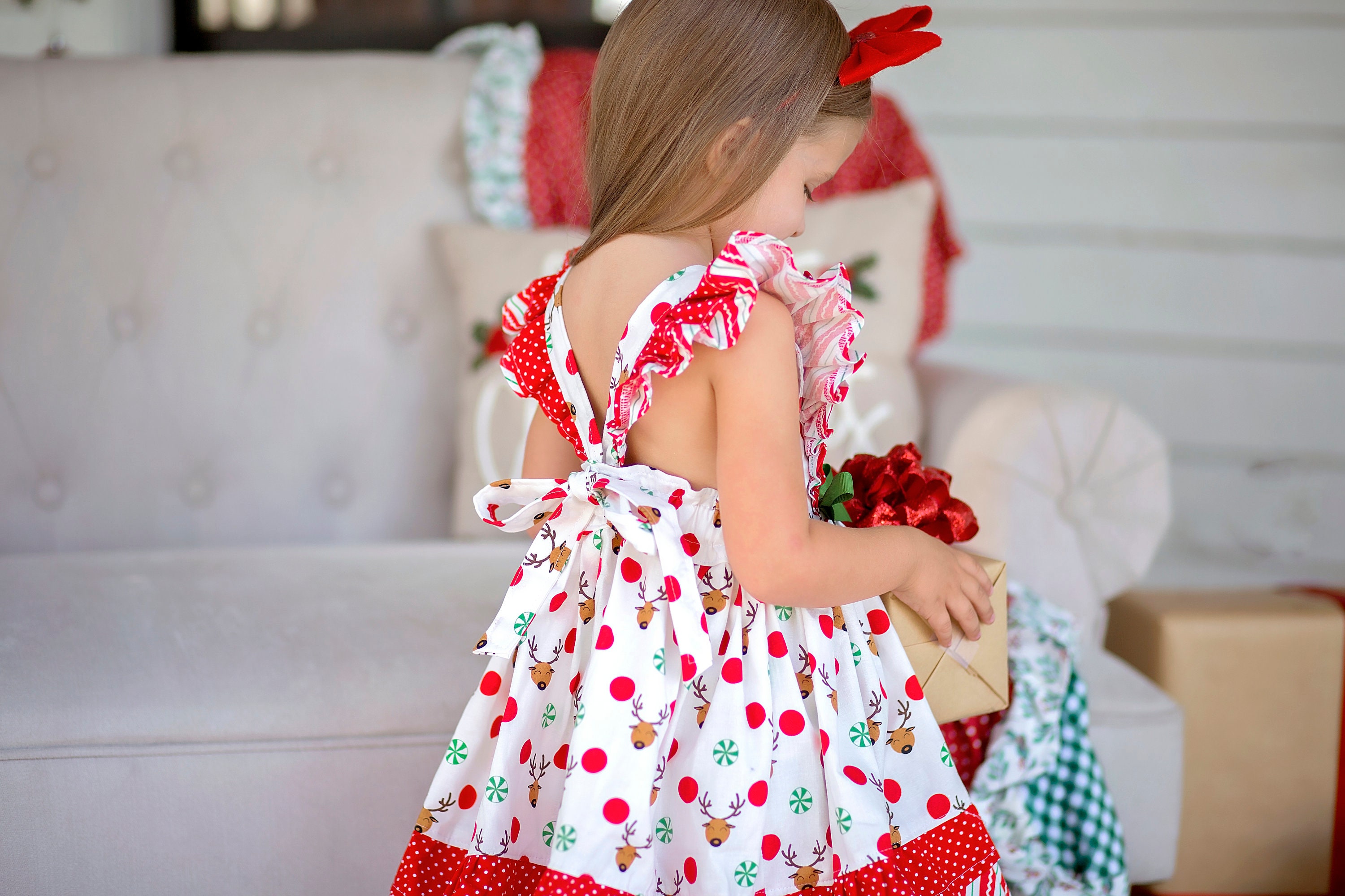christmas rudolph dress Girls Reindeer Dress, Girls Rudolph Dress, Girls Christmas Dress, Traditional Christmas Dress, Cute Christmas Dress