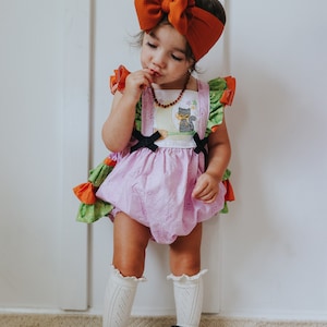 Girls Halloween Romper, Baby Halloween Romper, Baby Halloween Cat Romper, Black Cat romper, Halloween Romper, Cat Romper