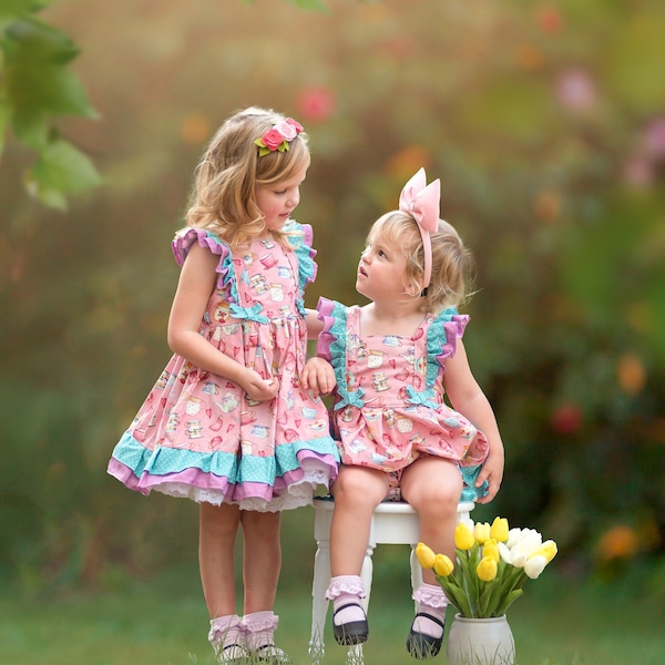 Tea For Two, Girls Tea Party Dress, Girls Tea Party Romper, Girls Tea Party, Birthday Dress, Tea Party Outfit, Birthday Tea Party