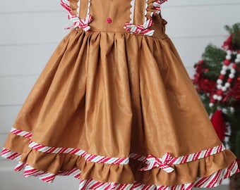 Girls Gingerbread Dress, Gingerbread Dress, Girls Christmas Dress, Traditional Christmas dress, Gingerbread Putfit