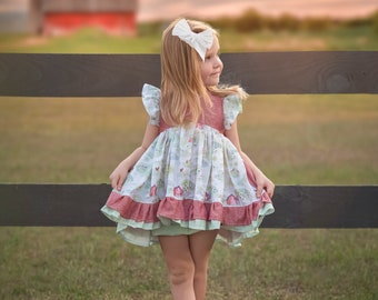 Girls Farm Dress, Girls Farm Birthday, Down on the Farm, Baby Farm Dress, Farm Birthday Party, Holy Cow I'm One, Moo Moo I'm Two Cow Dress