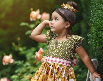 Herfstjurk meisjes, Thanksgiving-jurk meisjes, fotojurk meisjes, mooie herfstjurk, geruite jurk, herfst geruite jurk, herfst gebloemde jurk, schattige jurk