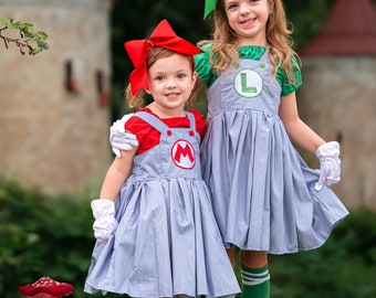 Disfraz de Mario para niña, disfraz de Luigi para niña, disfraz de Halloween, disfraz de Mario bebé, disfraz de Luigi bebé, vestido de Mario, vestido de Luigi, cosplay de Mario