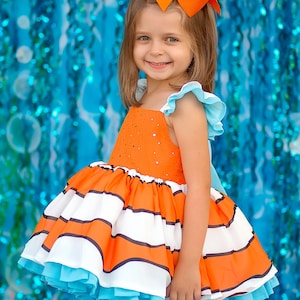Girls Nemo Dress, Girls Clownfish Dress, Nemo Dress, Nemo Outfit, Cute Nemo Dress