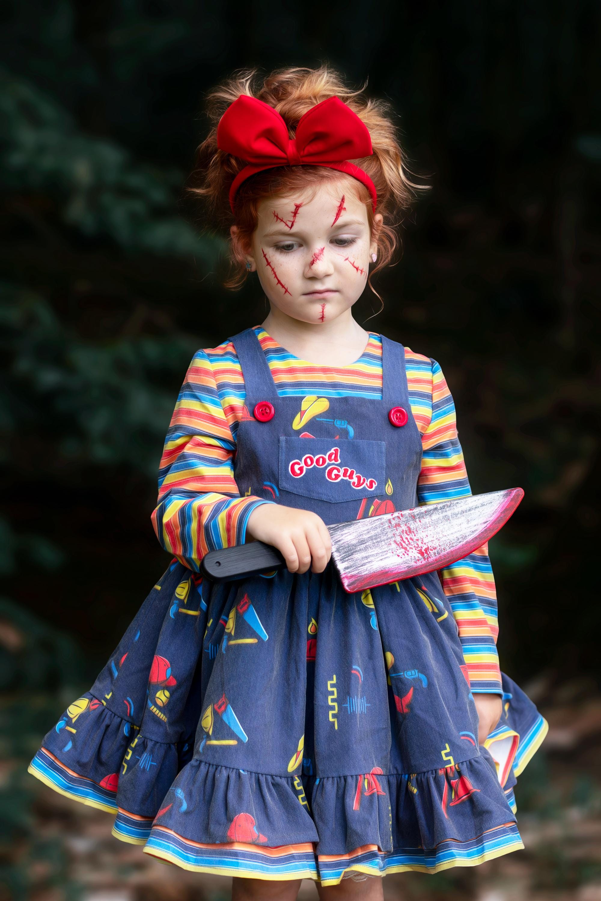 Costume Chucky Per Bambino SINSEN – Tuta Con Maschera E Coltello Finto, Per Halloween E Feste, 3-10 Anni
