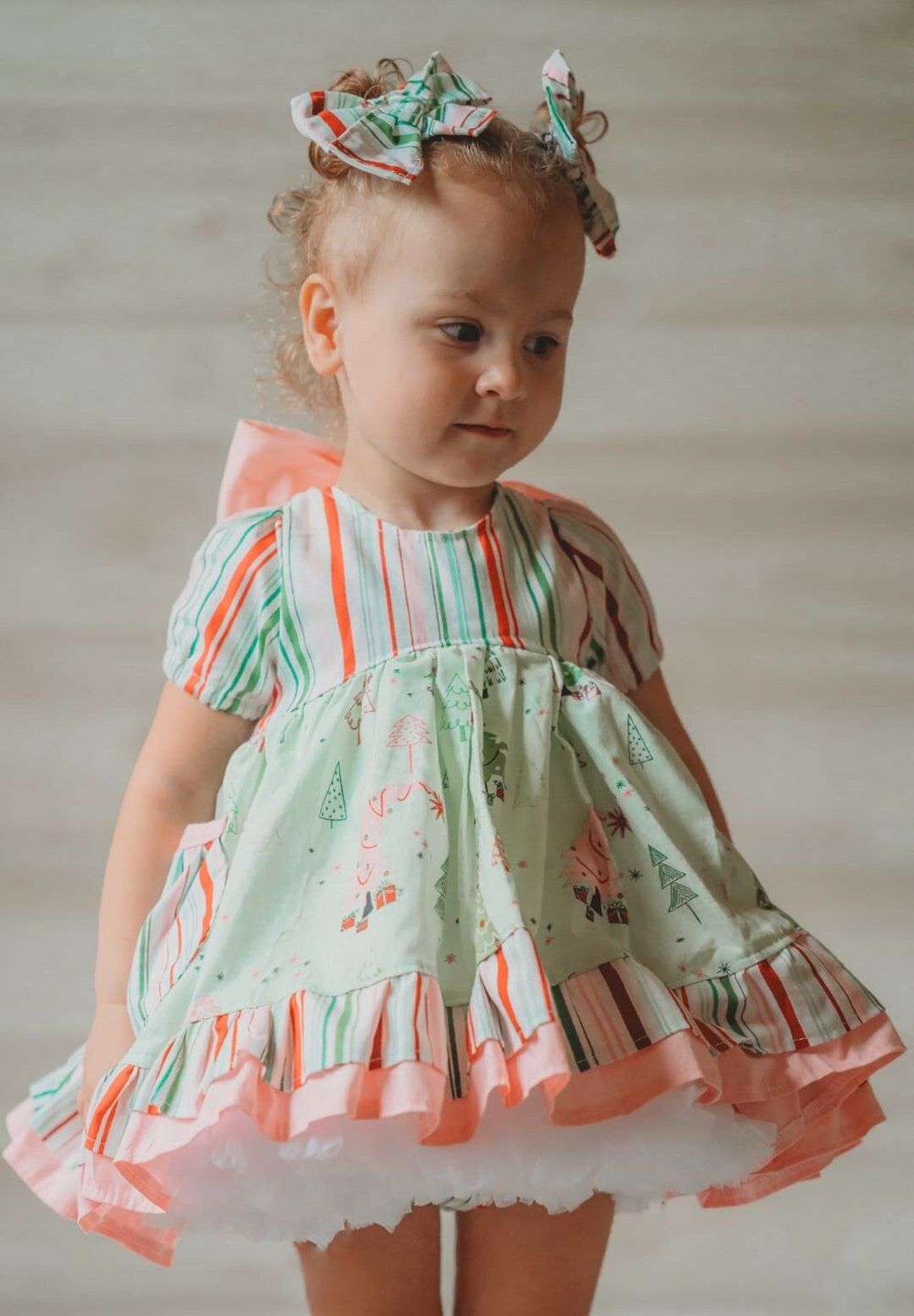 Girls Christmas Dress, Cute Christmas Dress, Christmas Tree Dress, Pink