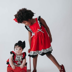 Girls Cruella Dress, Baby Cruella Dress, Cruella DeVille, Dalmation, Toddler Cruella Dress, Doggie Dress, Birthday Dress, Halloween Dress