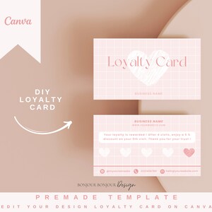 carte de fidélité vichy rose avec un coeur pour esthéticienne, carte de fidélité client, carte de fidélité pour les instituts de beauté
