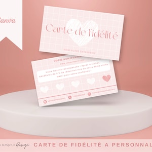 carte de fidélité vichy rose avec un coeur , carte de fidélité client, carte de fidélité pour les ongleries, esthéticienne, carte girly