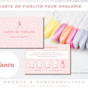 carte de fidélité pour les ongleries  , modèle carte de fidélité client canva, carte de fidélité à tamponner, ongles, nail art, beauté, rose