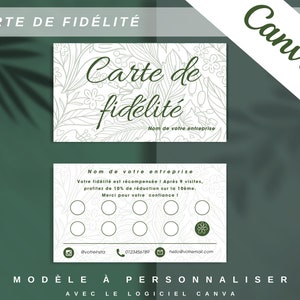 carte de fidélité nature pour esthéticienne, carte de fidélité client, carte de fidélité vert foncé avec motifs floral