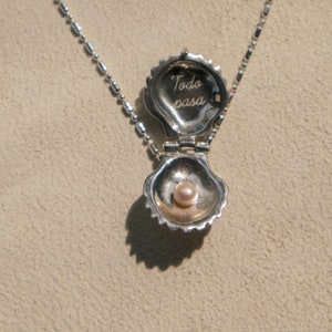 Sterling Silver Seashell Charm Necklace with Pearl, Hidden Message Open and Close
