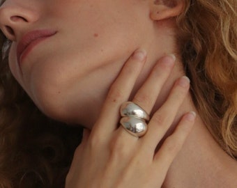 Anillo de cúpula gruesa de plata de ley hecho a mano, joyería moderna y llamativa.