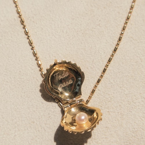 Collier à breloques coquillage en or vermeil avec perle, message caché à ouvrir et à fermer, gagnant du grand prix EDA
