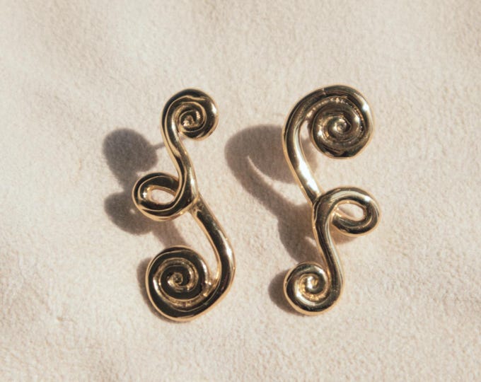 Gold Vermeil Spiral Statement Earrings, Handcrafted Swirl Earrings, Scribble Jewelry, Modernist