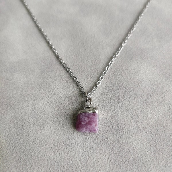 Handmade Raw Birthstone Necklace, Ruby Gemstone Necklace, Single Raw Crystal Necklace, Natural Birthstone Jewelry, Birthday Gift for Her