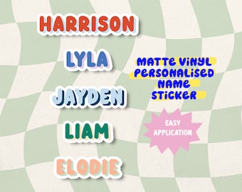 Custom name stickers Personalised Vinyl Sticker NAME Decal Customised Stickers, Water bottle sticker, Coloured laptop sticker lunchbox