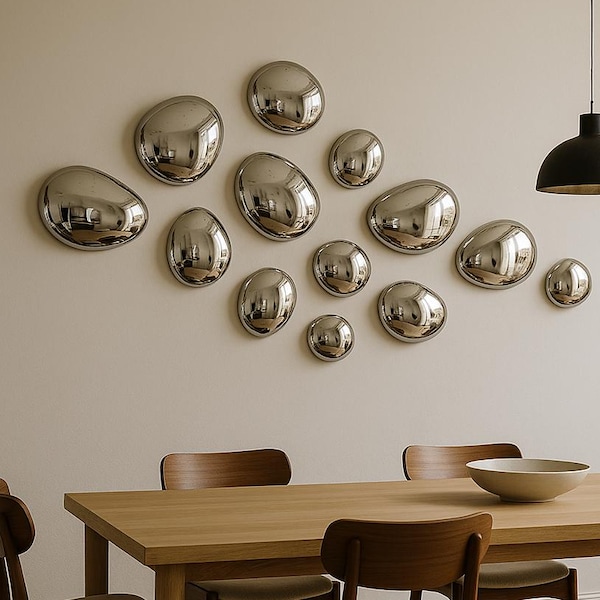 Wall art Contemporary Metallic Pebble Wall Art – Handmade MirrorFinish Sculptures for Modern Home Styling