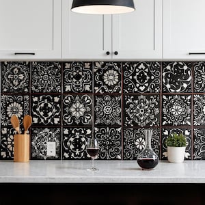 Talavera Black Mexican Tile – Authentic Hand-Painted Tiles, 4 Inches / 10.5 cm