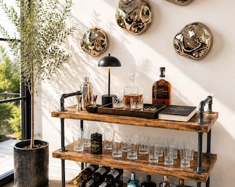 Carrello bar industriale su ruote, bar domestico in legno massello da 100 cm, stazione per bevande rustica con tubi, carrello cocktail, feste NFL e intrattenimento