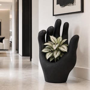 Oversized Hand Planter, Handmade Mexican Terracotta Sculptural Floor Pot, 31.5 in