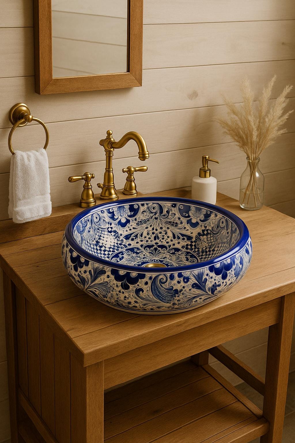 Handbemaltes Talavera Waschbecken Aus Mexiko – 43,2 X 35,6 Cm, 12,7 Cm Tief, Mit 3 Überlauf- Und Standardablaufloch