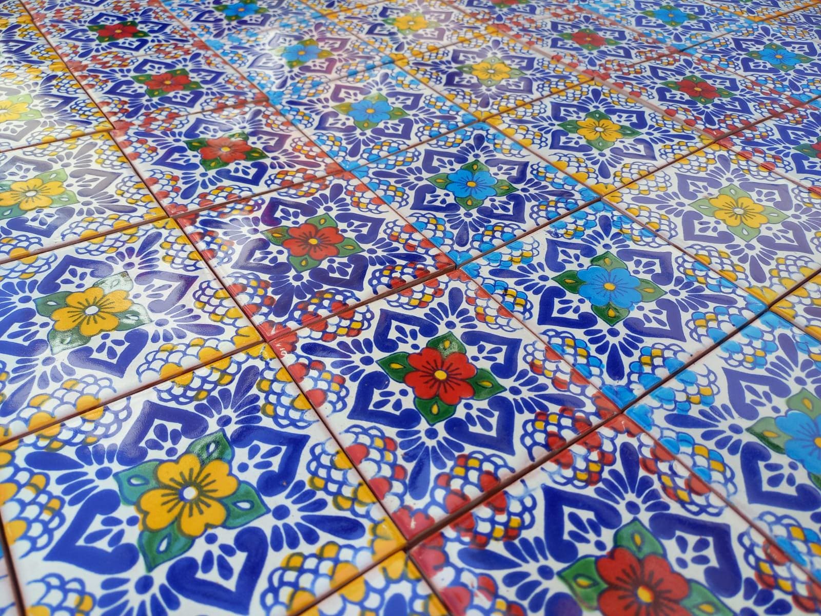 100 4" Mexican Talavera Tiles - Handcrafted Floral Designs in Vivid Colors 4 Inches / 10.5 cm