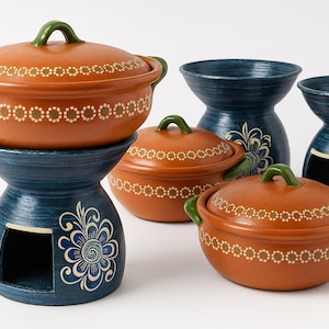 Rustic Mexican Clay Anafre with Cazuela – Hand-Painted Buffet Warmer for Weddings & Special Events